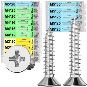 DAOKAIセルフタッピングねじ、M3/M4/M5クロスドライブフラットヘッドねじアソートセット、フラットヘッド防錆木ねじ、自作、修理、木工屋