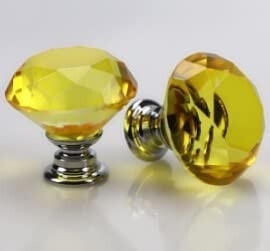 Emsoulnioi つまみ クリスタルガラス ハンドル 引き出し取っ手 キャビネットハンドル 家庭装飾 ダイヤモンド形 40mm/2個セット ゴールド