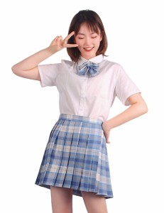 (オーイェー) 制服 コスプレ 女子高生 大きいサイズ プリーツスカート チェック柄 半袖シャツ リボン ハイウエスト調節 学生服 可愛い JK