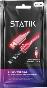 Statik (スタティック)GloBright ライトアップ マグネット 充電ケーブル 全機種対応 3in1 USB-C, Micro-USB,ライトニング ケーブル 360°