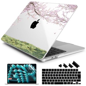 Batianda 2023発売MacBook Air 15 M2 A2941専用 軽量携帯保護ケース+スクリーン保護フィルム+日本語キーボードカバー 桜の木の下