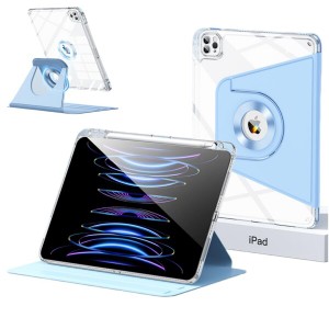 iPad iPad Mini 第6世代 ケース 360度回転 取り外し可能なマグネットカバー 背面全透明 ペン収納 オートウェイクアップ/スリープ機能 iPa