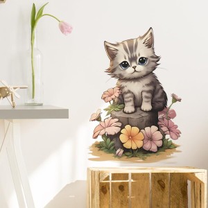 Mestiker ウォールステッカー 緑 植物 鉢植え 緑の鉢植え 亀の葉 おしゃれ 壁紙 シール かわいい 猫 花 蝶 かわいい動物 剥がせる 部屋飾