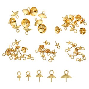 PATIKIL 3 mm/4mm/5mm/6mm/8mm カップパールスクリューアイピン アイピンキャップ アイピンペグ 50個 イヤリングハーフドリルビーズ作り