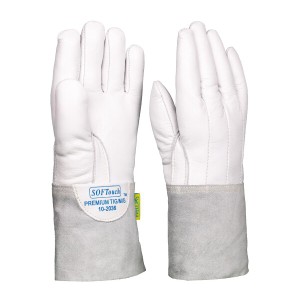 (Weldas) SOFTouchTM トップグレインカウハイド製 精密溶接用手袋、TIG、プラズマ、小径MIG溶接用、人差し指に縫い目のないデザイン、ホ