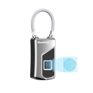 Blumway スマート指紋認証南京錠 タッチロック ステンレス合金製 USB充電式 複数人共有 指紋10種類登録可能 国際防水/防霧/防塵仕様 盗難