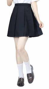 (Sharphon) 制服 スカート 黒 無地 ミニスカート ライン ハイウエスト プリーツスカート スクールスカート