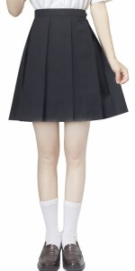 (Sharphon) 制服 スカート 黒 無地 ミニスカート ライン ハイウエスト プリーツスカート スクールスカート