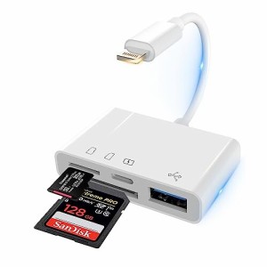 SDカードリーダー 4in1マルチ 変換アダプタ OTG機能 高速データ転送 iPhone/iPad/iOSに対応 Lightning/SD/TF/USB3.0カードと互換性 同時