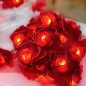 バラ ストリング ライト LED イルミネーション 電池式 薔薇 造花 室内 パーティー 装飾 飾り (3m30灯 レッド)