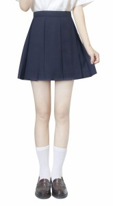 (Sharphon) 制服 スカート 紺 ミニスカート 無地 ライン ハイウエスト プリーツスカート スクールスカート