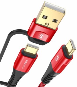 AviBrex 2in1 USB Type C ケーブル 2M, USB-A/USB-C to USB-C ケーブル タイプc 充電ケーブル MacBook Pro/Air iPad Pro/Mini 6、Galaxy 