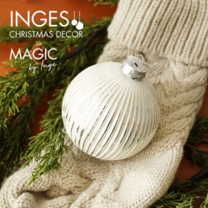 クリスマスツリー 飾り オーナメントボール INGE-GLAS MAGIC レトロ ガラス製 ホワイトシャビー [2] 縦ストライプ 10cm［40314H112-2］