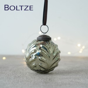 クリスマス ツリー 飾り オーナメント BOLTZE ガラスボール テクカル 1個入 [1] 7cm アンティーク調 クリア ライトオリーブ［2025039］