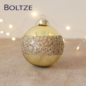 クリスマス ツリー オーナメント ドイツ BOLTZE ガラスボール グリッターラメ 1個入 [1] 8cm ゴールド×シャンパンピンク［2026579］