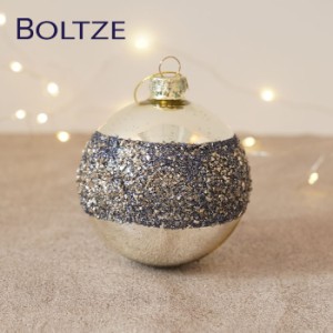 クリスマス ツリー オーナメント ドイツ BOLTZE ガラスボール グリッターラメ 1個入 [2] 8cm シャンパングレー×ネイビーブルー［2026579