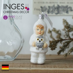 クリスマスツリー 飾り オーナメント INGE-GLAS MANUFAKTUR [雪のこどもたち] ペンギンとこども 10.5cm［10056S012］