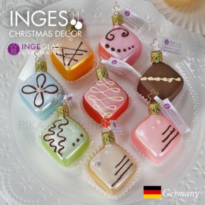 クリスマスツリー 飾り オーナメント INGE-GLAS MANUFAKTUR プチケーキ スイーツ お菓子 オレンジ ゴールド 6.5cm［10071S020］