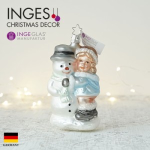 クリスマスツリー 飾り オーナメント INGE-GLAS MANUFAKTUR かわいい雪だるまとこども 12.5cm［10018S021］