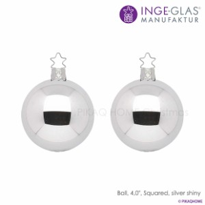 クリスマスツリー 飾り オーナメント ボール セット 北欧 INGE-GLAS MANUFAKTUR シルバー シャイニー 10cm 2個入［10000T072］