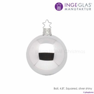 クリスマスツリー 飾り オーナメントボール 北欧 INGE-GLAS MANUFAKTUR ガラス シルバー シャイニー 12cm 単品 デコレーションボール［10