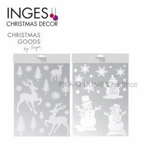 クリスマスツリー オーナメント INGE-GLAS GOODS ウインドウステッカー 雪だるま トナカイ 雪の結晶 窓飾り ホワイト 40cm［700000087］
