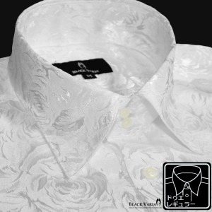 サテンシャツ ドレスシャツ ドゥエボットーニ 花柄 薔薇 ジャガード レギュラーカラー 無地 パーティー メンズ mens(ホワイト白) 161222