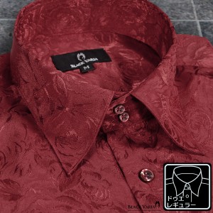 サテンシャツ ドレスシャツ ドゥエボットーニ 花柄 薔薇 ジャガード レギュラーカラー 無地 パーティー メンズ(ワインレッド赤) 161222