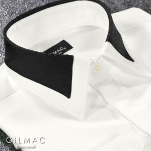 ドレスシャツ サテンシャツ 襟 切り替え レギュラーカラー 無地 結婚式 パーティー(ホワイト白) 36110