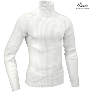 Beno タートル ニット リブ 無地 2重臼編み セーター シンプル mens メンズ(ホワイト白) 130n2752
