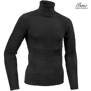 Beno タートル ニット リブ 無地 2重臼編み セーター シンプル mens メンズ(ブラック黒) 130n2752