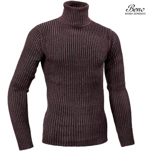 Beno タートル ニット リブ 無地 2重臼編み セーター シンプル mens メンズ(ワイン赤ミックスカラー) 130n2752