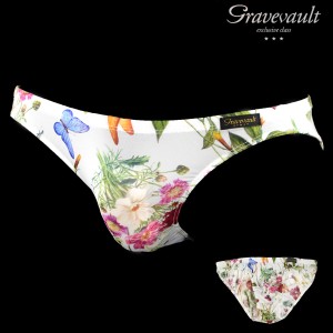 ビキニパンツ 花柄 ボタニカル柄 フルバック マイクロビキニ FLORA Bikini パンツ 下着 mens(ホワイト白) 3050975