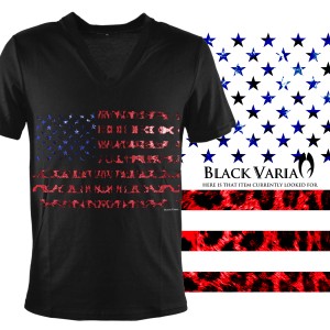 メール便可/1枚まで Tシャツ 半袖 Vネック 星条旗 星 国旗 アメリカ USA アメリカン ヒョウ 豹 メンズ(ブラック黒レッド赤) zkk050