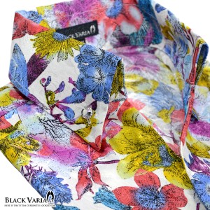サテンシャツ ドレスシャツ スキッパー 花柄 日本製 カラフル ジャガード ボタンダウン スリム メンズ mens(ホワイト白) 935171