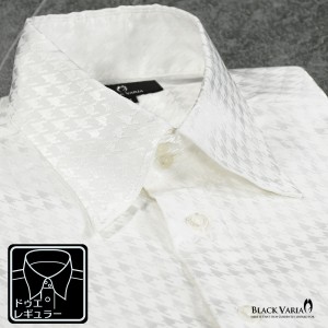 サテンシャツ ドレスシャツ ドゥエボットーニ レギュラーカラー チドリ 無地 日本製 千鳥格子 ジャガード メンズ(ホワイト白) 181712