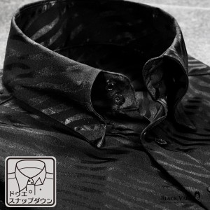 サテンシャツ ドレスシャツ 長袖 ドゥエボットーニ ゼブラ柄 日本製 スナップダウン ジャガード メンズ mens(ブラック黒) 181722