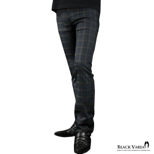 ロングパンツ ブロックチェック ブーツカット メンズ 日本製 ジャガード スリム ボトムス mens(ブラウン茶ブラック黒) 933756