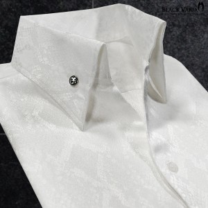 サテンシャツ ドレスシャツ スキッパー パイソン柄 蛇 日本製 ボタンダウン メンズ スリム 無地 mens(ホワイト白) 191250