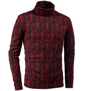 タートルネックシャツ 長袖 ストライプ ムラ柄 メンズ 膨れジャガード ストレッチ 日本製 mens(レッド赤ブラック黒) 193219