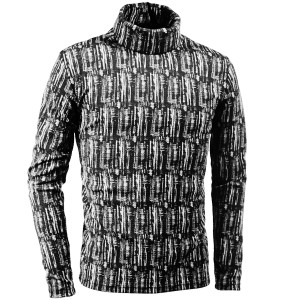 タートルネックシャツ 長袖 ストライプ ムラ柄 メンズ 膨れジャガード ストレッチ 日本製 mens(ホワイト白ブラック黒) 193219