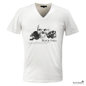 Tシャツ 半袖 Vネック スカル ドクロ 骸骨 箔プリント ブランドロゴ メンズ ホワイト白 Zkk059の通販はau Wowma ワウマ ブラックバリア 商品ロットナンバー