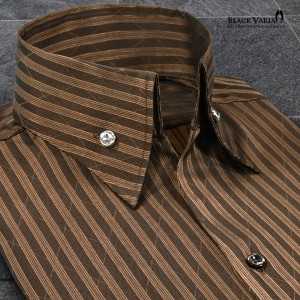 サテンシャツ ドレスシャツ スキッパー ストライプ メンズ ジャガード ボタンダウン スリム 日本製 無地 mens(ブラウン茶) 191852