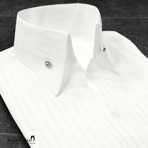 サテンシャツ ドレスシャツ スキッパー ストライプ メンズ ジャガード ボタンダウン スリム 日本製 無地 mens(ホワイト白) 191852