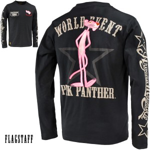 PINK PANTHER ピンクパンサー Tシャツ 長袖 クルーネック コラボ ロンT メンズ mens(ブラック黒) 493021