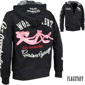PINK PANTHER ピンクパンサー コラボ パーカー 長袖 メンズ スウェット ジップアップ mens(ブラック黒) 493022