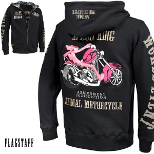 PINK PANTHER ピンクパンサー コラボ パーカー 長袖 メンズ スウェット ジップアップ mens(ブラック黒) 493023