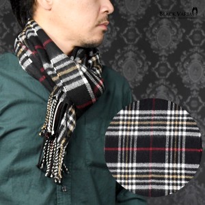 マフラー チェック柄 メンズ ビジネス アクリル ニット 日本製 チェックマフラー mens(ブラック黒タータンチェック) 5704