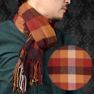 マフラー チェック柄 メンズ ビジネス アクリル ニット 日本製 チェックマフラー mens(レッド赤ブロックチェック) 5704