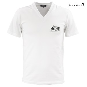 メール便可/1枚まで Tシャツ 半袖 Vネック スカル ドクロ ワンポイント メンズ(ホワイト白) zkk067